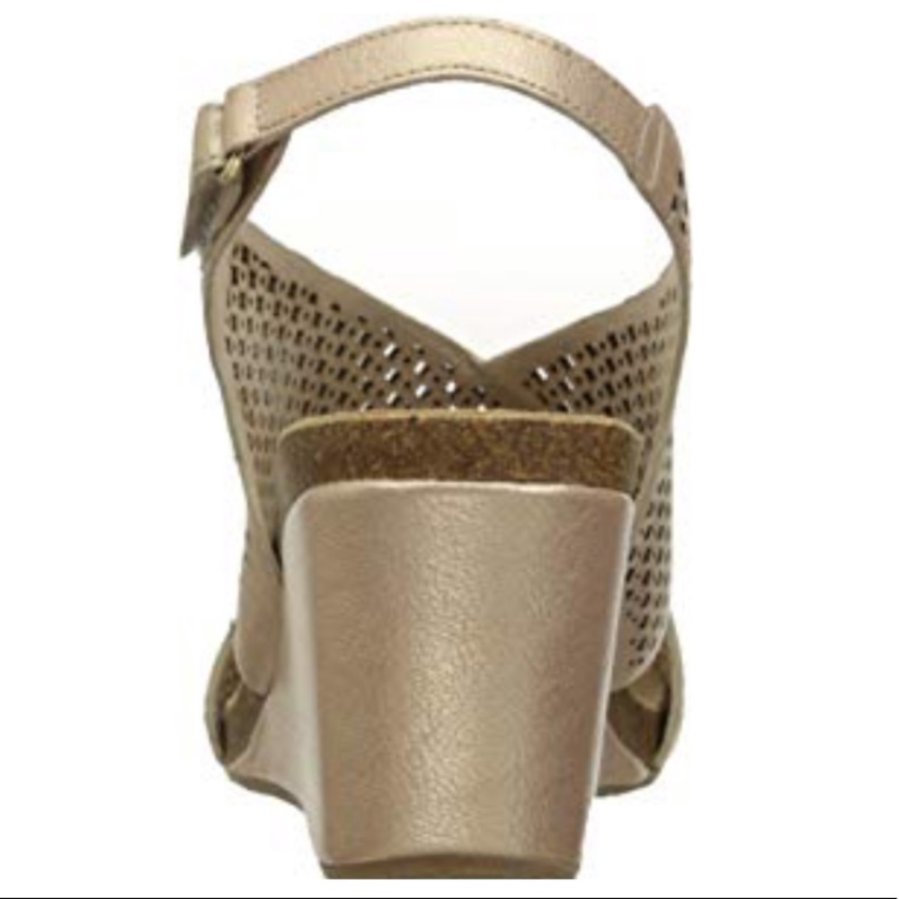 Gold Criss Cross Leather Straps Cork Wedge Sandal - Picture 7 of 7